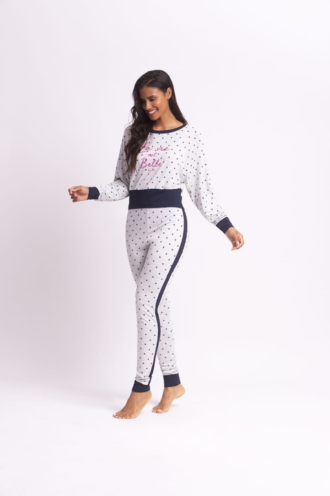 Pijama Longo Manga Longa Belle Cinza Claro