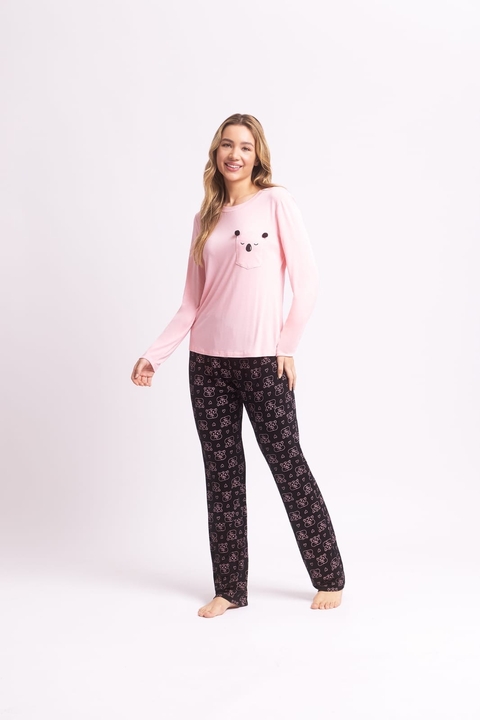 04.01.1873020P - Pijama Longo Manga Longa Koala Pocket Rosa - comprar online