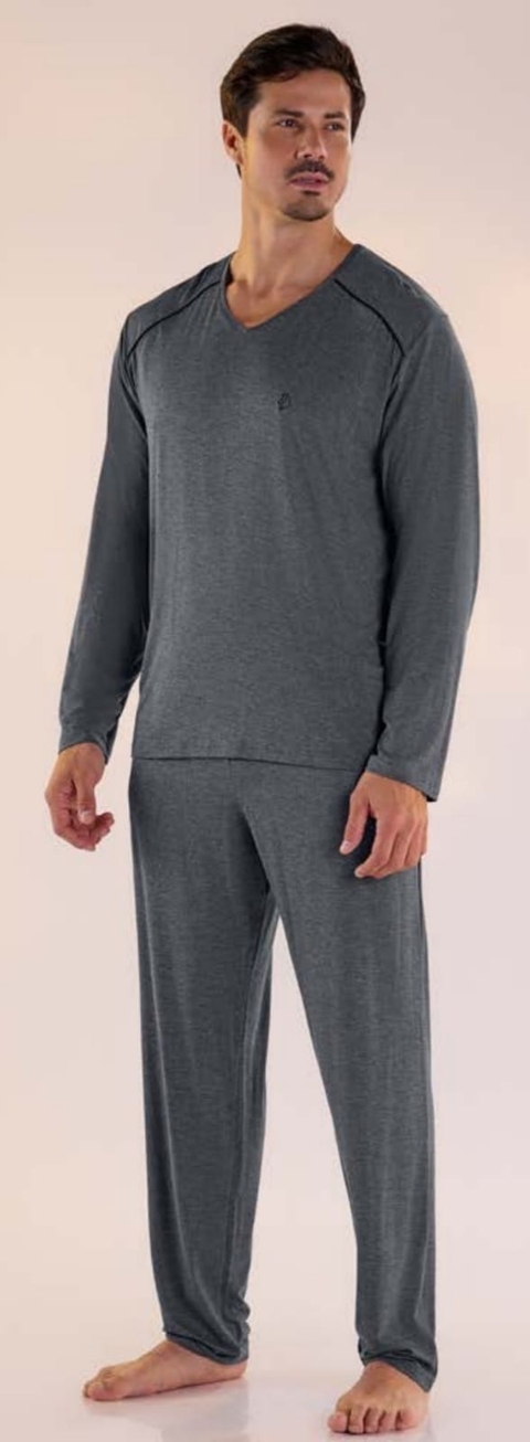 060191 PIJAMA MANGA LONGA COM CALCA EM VISCOLYCRA MASCULINO / MESCLA PRETO / P
