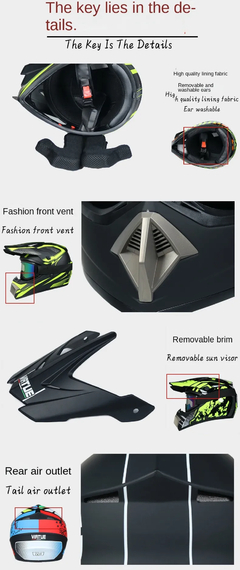 Imagen de Casco de moto para niños, Bicicleta todoterreno, Descenso, AM, DH, Cross, Motocross, 3 piezas de regalo