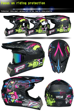 Imagen de Casco de moto para niños, Bicicleta todoterreno, Descenso, AM, DH, Cross, Motocross, 3 piezas de regalo