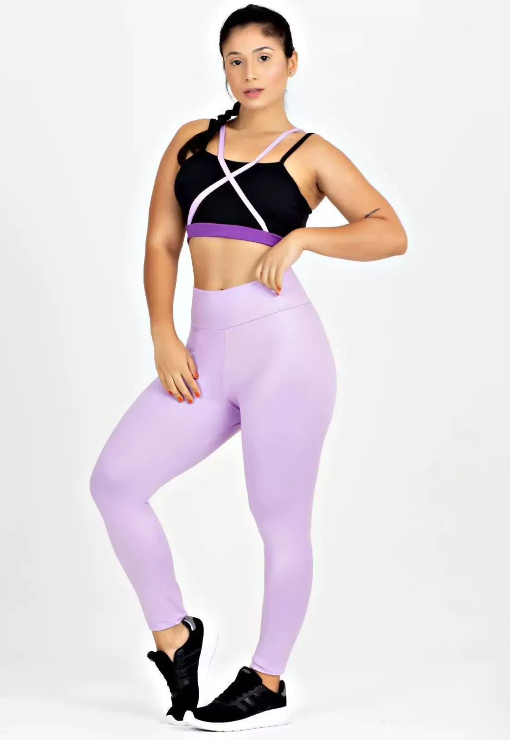 Conjunto Metamorfose Cropped Alcinha Cruzada+ Calça Legging Lilás