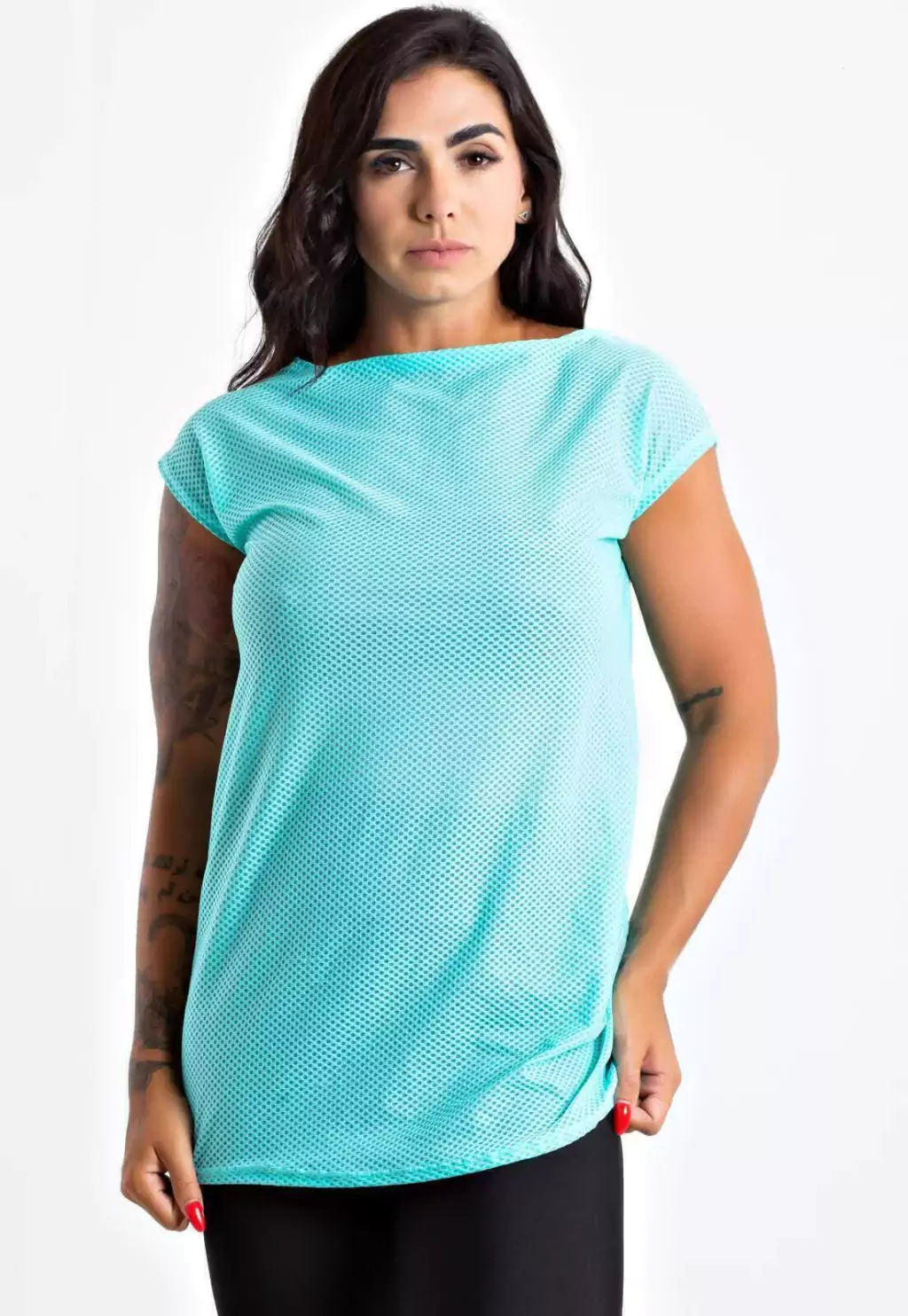 Blusa Turquesa Fitness Tela Manga Curta