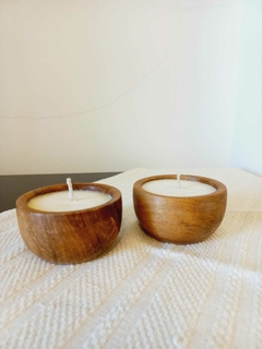 Vela en cuenco de madera chico - Colores Deco Home