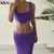 Kliou conjunto de duas peças de malha saia feminina elegante elegante volta cri