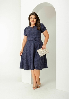 VESTIDO MIDI JACQUARD AZUL JEANS na internet