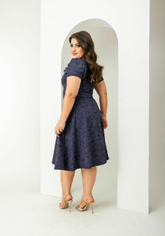 VESTIDO MIDI JACQUARD AZUL JEANS - VIA SINAI