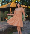 VESTIDO MIDI CREPINHO COM CINTO BEGE