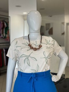 BLUSA ARUNA LINHO MISTO BEGE FLORAL