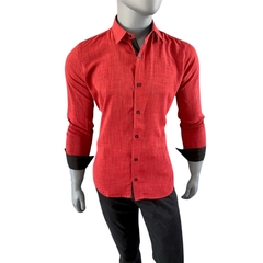 CAMISA SOCIAL MELANGE MANGA LONGA VINHO SLIM