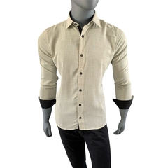 CAMISA SOCIAL MELANGE MANGA LONGA BEGE SLIM