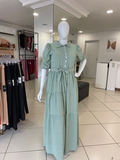 VESTIDO LONGO DUNA BOTÕES VERDE LISTRADO - comprar online