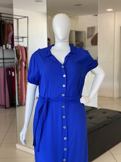 VESTIDO LONGO CHAMISE VISCOLINHO AZUL CANETA COM FAIXA