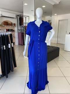 VESTIDO LONGO CHAMISE VISCOLINHO AZUL CANETA COM FAIXA - comprar online