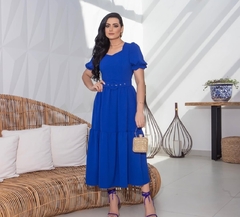 VESTIDO NATALY MAX MIDI DUNA COM CINTO AZUL CANETA na internet