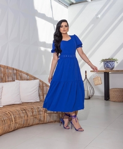 VESTIDO NATALY MAX MIDI DUNA COM CINTO AZUL CANETA - comprar online