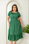 VESTIDO MIDI VISCOLINHO VERDE POÁ SLIM