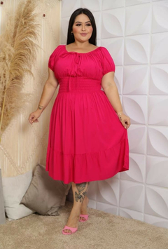 VESTIDO MIDI VISCOLINHO ROSA PINK PLUS - comprar online