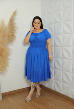 VESTIDO MIDI VISCOLINHO AZUL CANETA PLUS