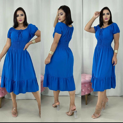 VESTIDO MIDI VISCOLINHO AZUL CANETA SLIM