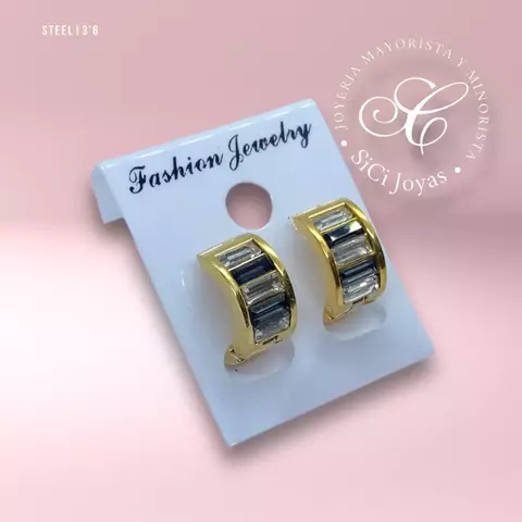 Argollitas acero dorado cubics baguette