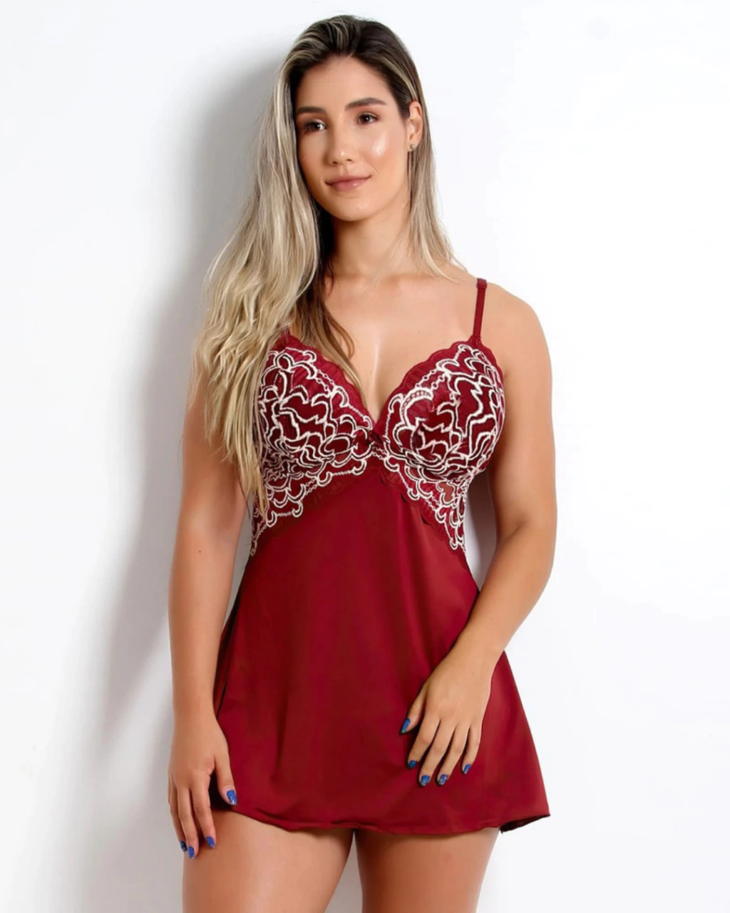 Camisola Microfibra e Tule Bordado | Charme e Conforto | ref. 7181