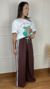 Calça Pantalona Preta com Listras Brancas - Annis - comprar online