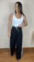 Calça Pantalona Preta com Listras Brancas - Annis