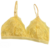 Sutiã em renda floral amarela sem bojo e sem aro, com base elástica e alças ajustáveis. Lingerie delicada e confortável.
