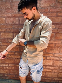 Camisa de lino cuello mao