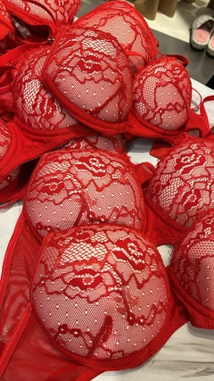 Conjunto encaje tull con base 85 al 100 Rojo Edición limitida 2x1 - Annais Lenceria