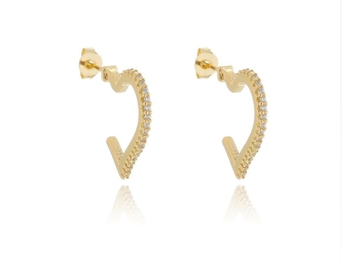 Brinco Argola Coração Banhado a Ouro 18K e Cravejado em Zircônia