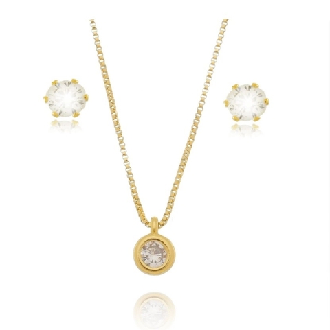 Conjunto Ponto de Luz Banhado a Ouro 18K
