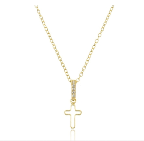 Colar Cruz Lisa Banhado a Ouro 18K 40CM