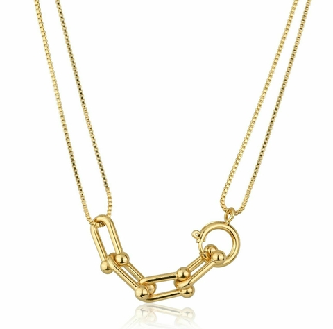Colar Veneziana Dupla com Elos Entrelaçados Banhado a Ouro 18K - comprar online