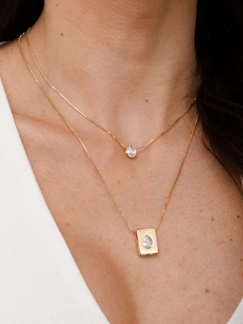 Colar Duplo Gota em Zircônia Banhado a Ouro 18K