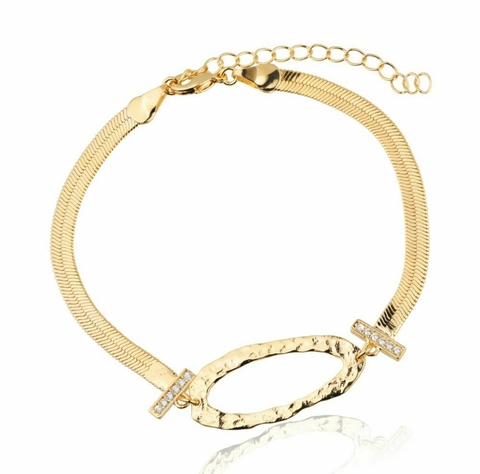 Pulseira Fita com Elo Central Orgânico e Detalhe em Zircônia Banhado a Ouro 18K - comprar online