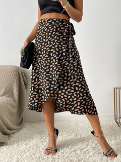 Benuynffy-Saia lateral com gravatas boho estampadas boho, cintura alta.