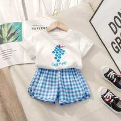 Conjunto de camisetas e shorts de algodão xadrez feminino, roupas infantis - Dpaulastore