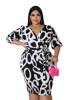 Elegante v-neck saco hip saia de festa - Dpaulastore