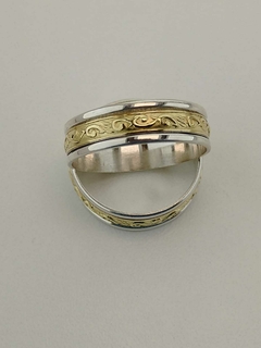 Par de Alianzas Labradas Gruesa Plata y Oro - comprar online
