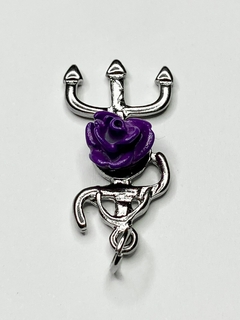 PINGENTE TRIDENTE COM ROSA | MODELO 61 | PRATA E ROXO - UNIDADE