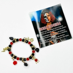 PULSEIRA DE CRISTAIS COM PINGENTES - ROSA CAVEIRA