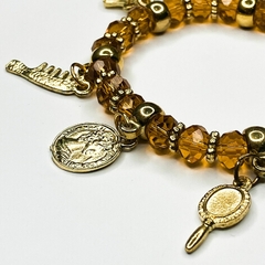 PULSEIRA DE CRISTAIS COM PINGENTES - OXUM | ÂMBAR - CALUNGA