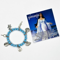 PULSEIRA DE CRISTAIS COM PINGENTES - IEMANJÁ | AZUL