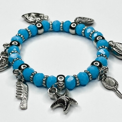 PULSEIRA DE CRISTAIS COM PINGENTES - IEMANJÁ | AZUL na internet