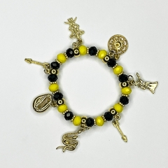 PULSEIRA DE CRISTAIS COM PINGENTES - OXUMARÉ | AMARELA E PRETA - comprar online