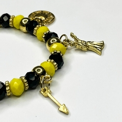 PULSEIRA DE CRISTAIS COM PINGENTES - OXUMARÉ | AMARELA E PRETA - CALUNGA