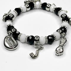 PULSEIRA DE CRISTAIS COM PINGENTES - PRETOS VELHOS - CALUNGA