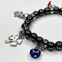 PULSEIRA DE HEMATITA COM PINGENTES - CONTRA OLHO GORDO - loja online